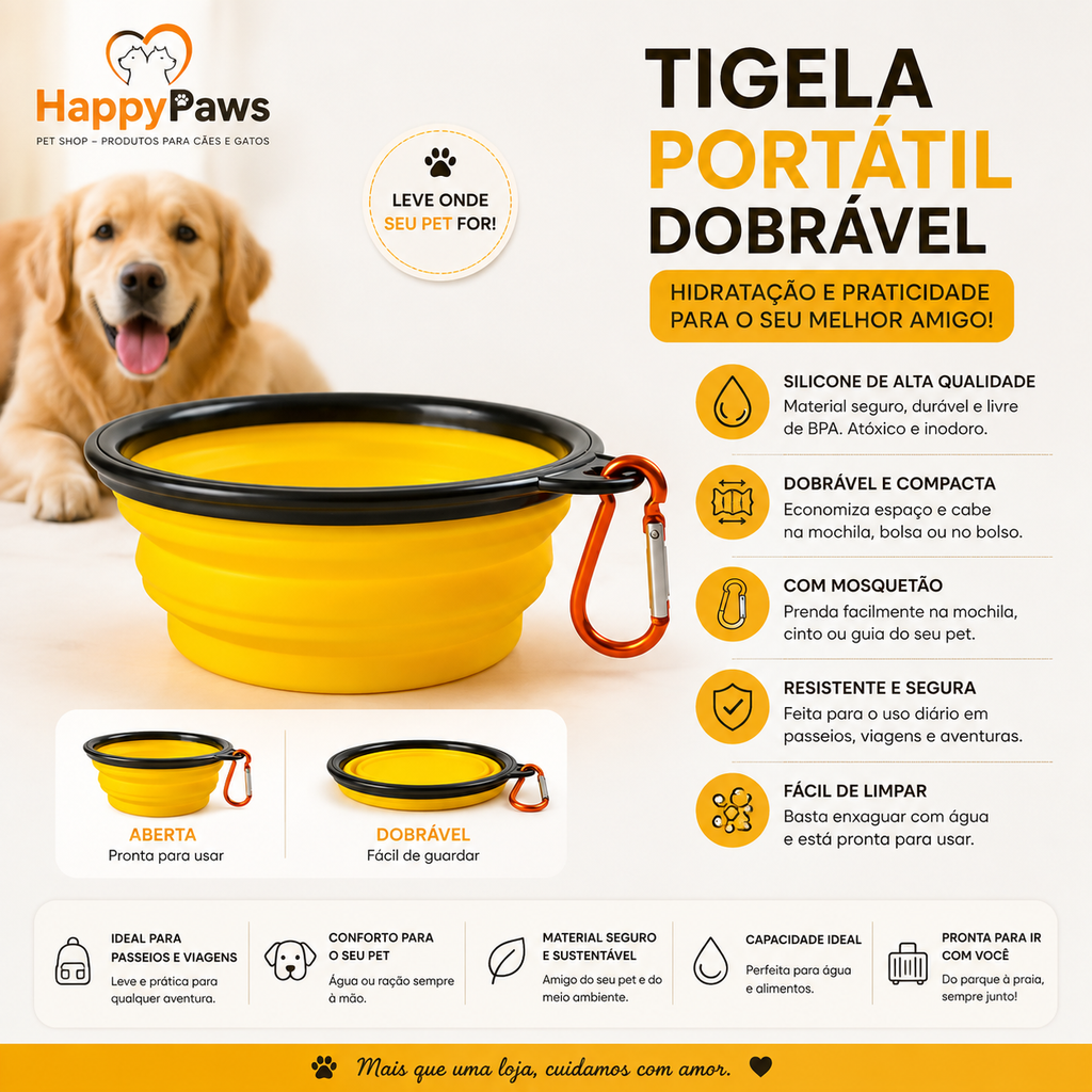 Taça Dobrável Portátil para Cães e Gatos | Silicone | HappyPaws